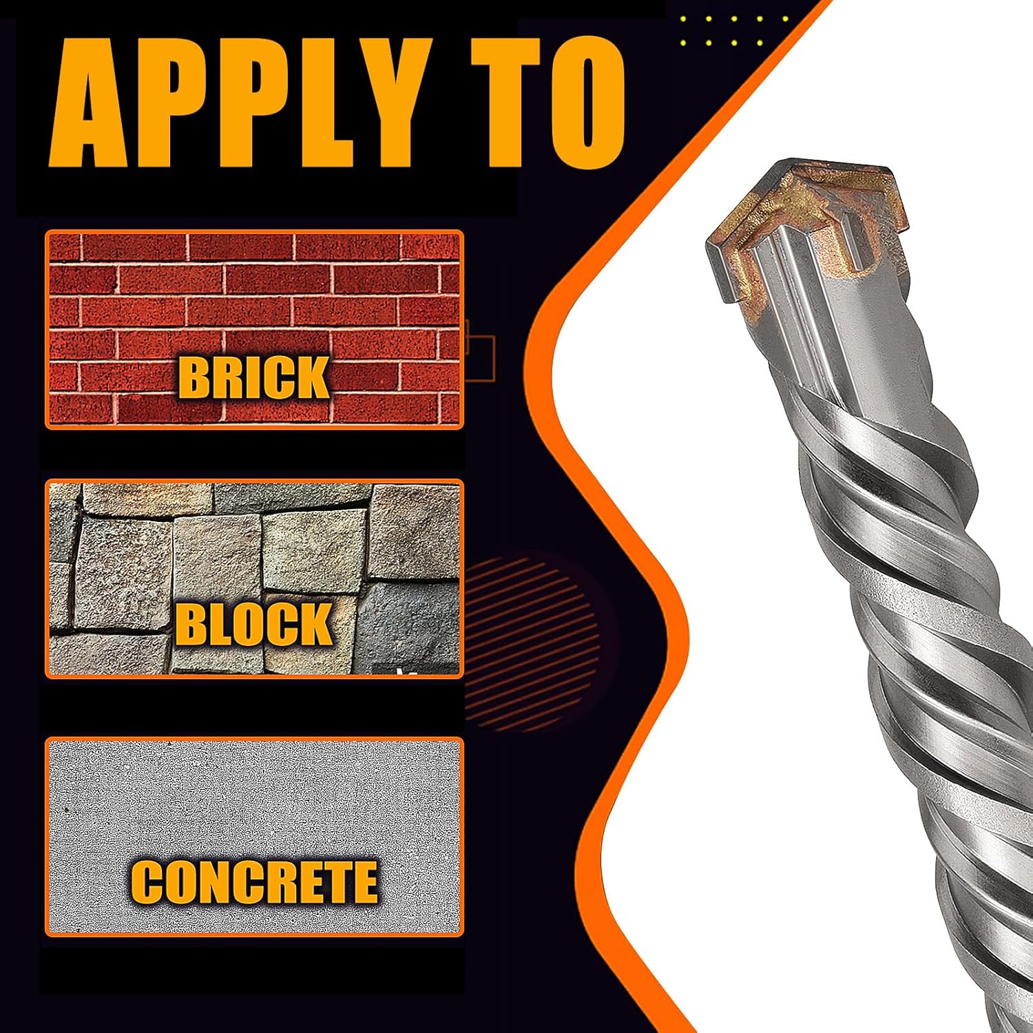 1" x 18" GUICGOC SDS Plus Rotary Hammer Drill Bit for Concrete, Brick, Cement, Stone - 18" Length, 1" Diameter