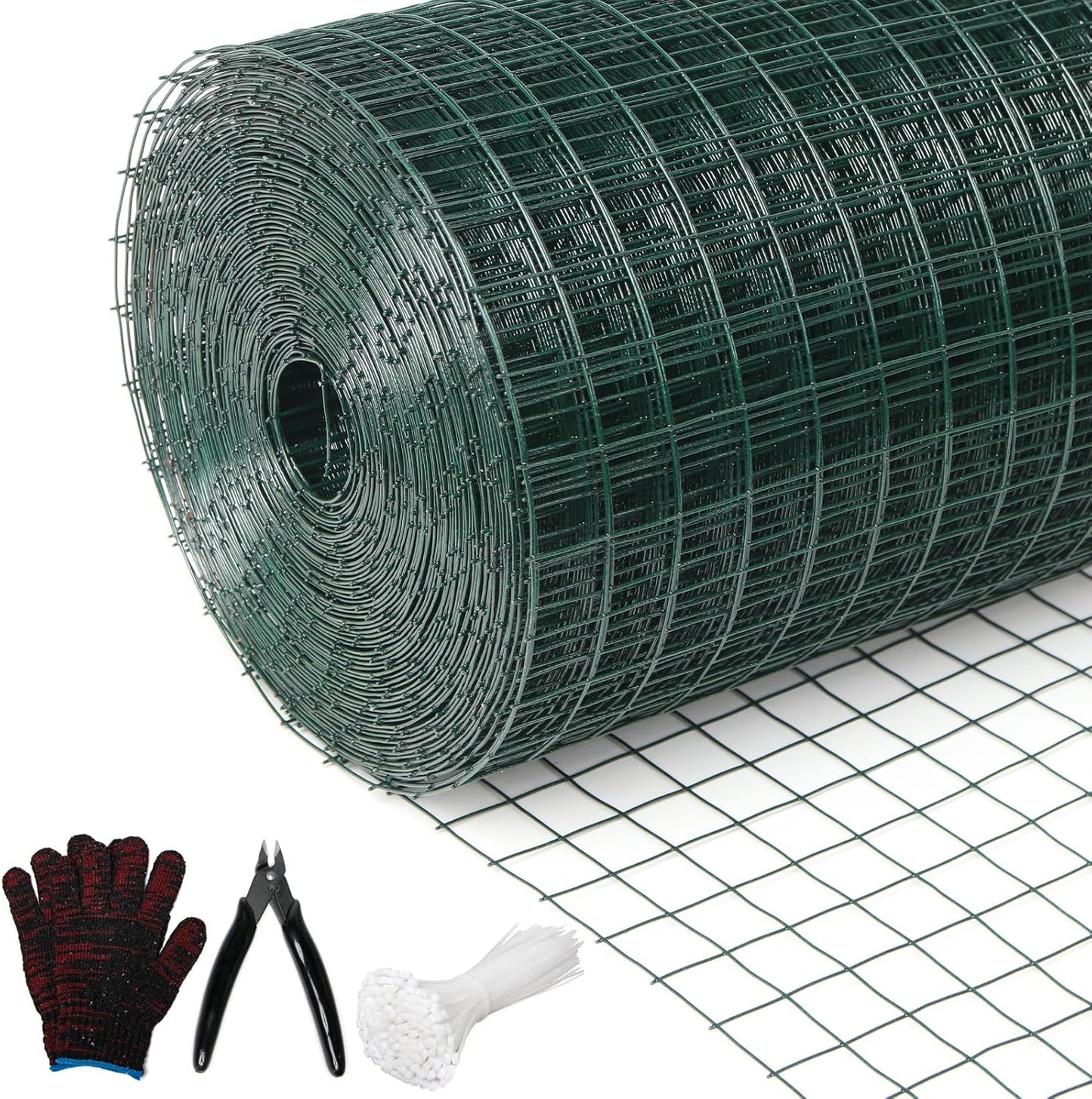 1' x 24in x 100ft Green PVC Coated Hardware Cloth Chicken Wire Mesh Fence for Garden, Snake/ Raccoon/ Fox Prevention & Poultry Netting