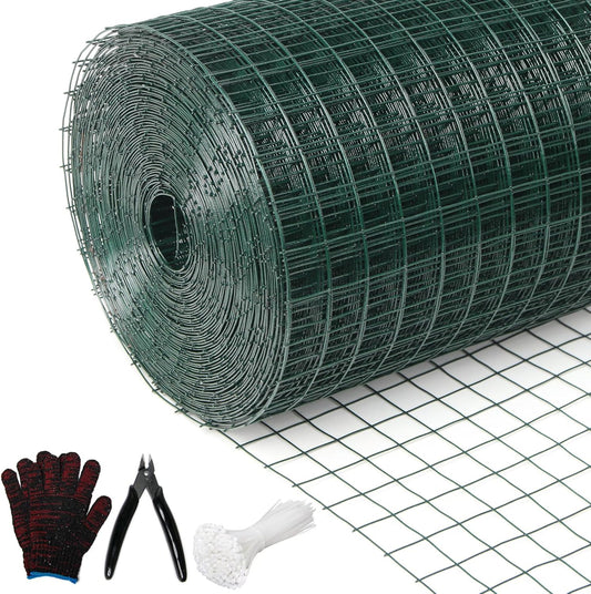 1' x 24in x 100ft Green PVC Coated Hardware Cloth Chicken Wire Mesh Fence for Garden, Snake/ Raccoon/ Fox Prevention & Poultry Netting