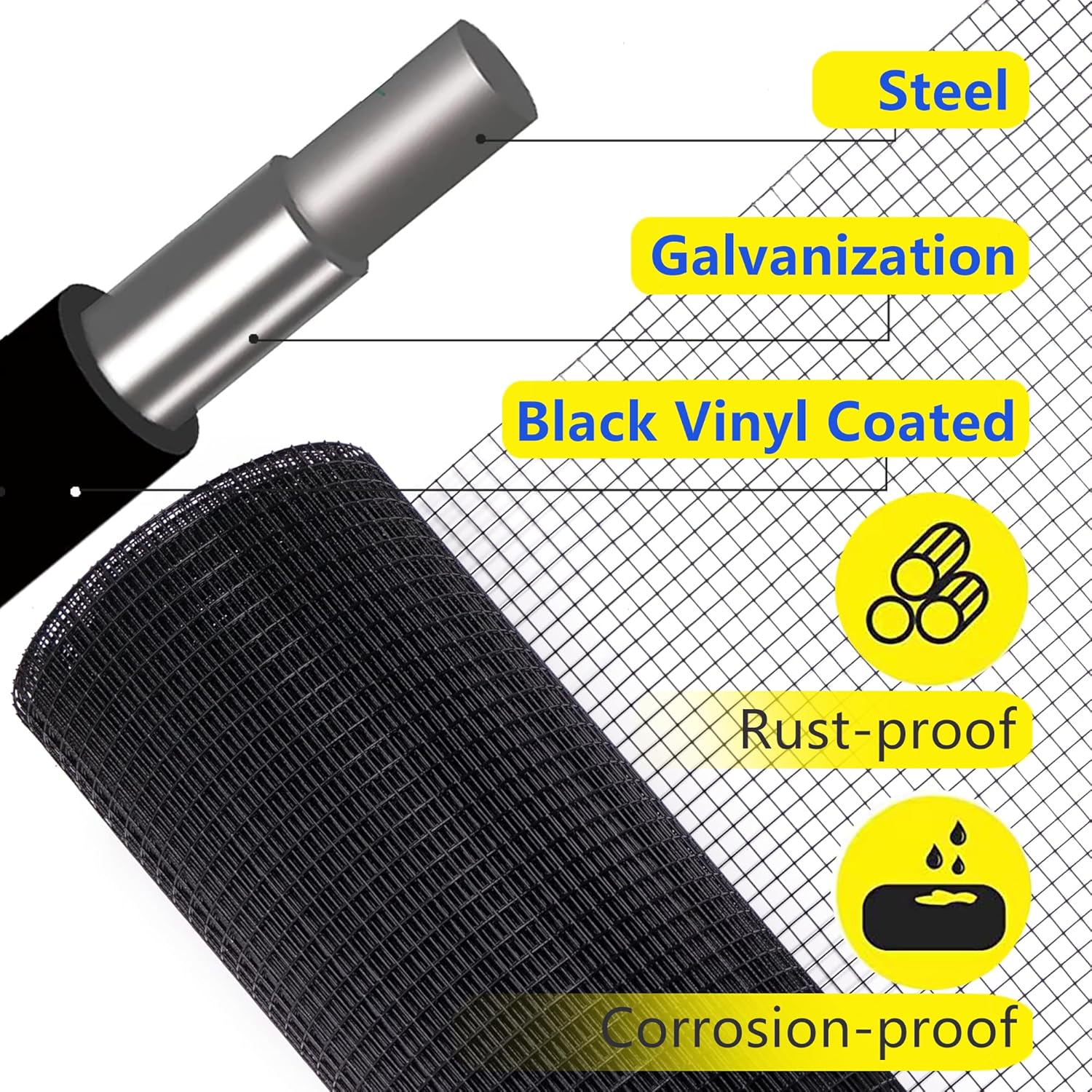 1" x 48" x 100' 16-Gauge Black Vinyl Coated Welded Wire Fence Mesh Roll - Ideal for Garden, Poultry, and Rodent Protection