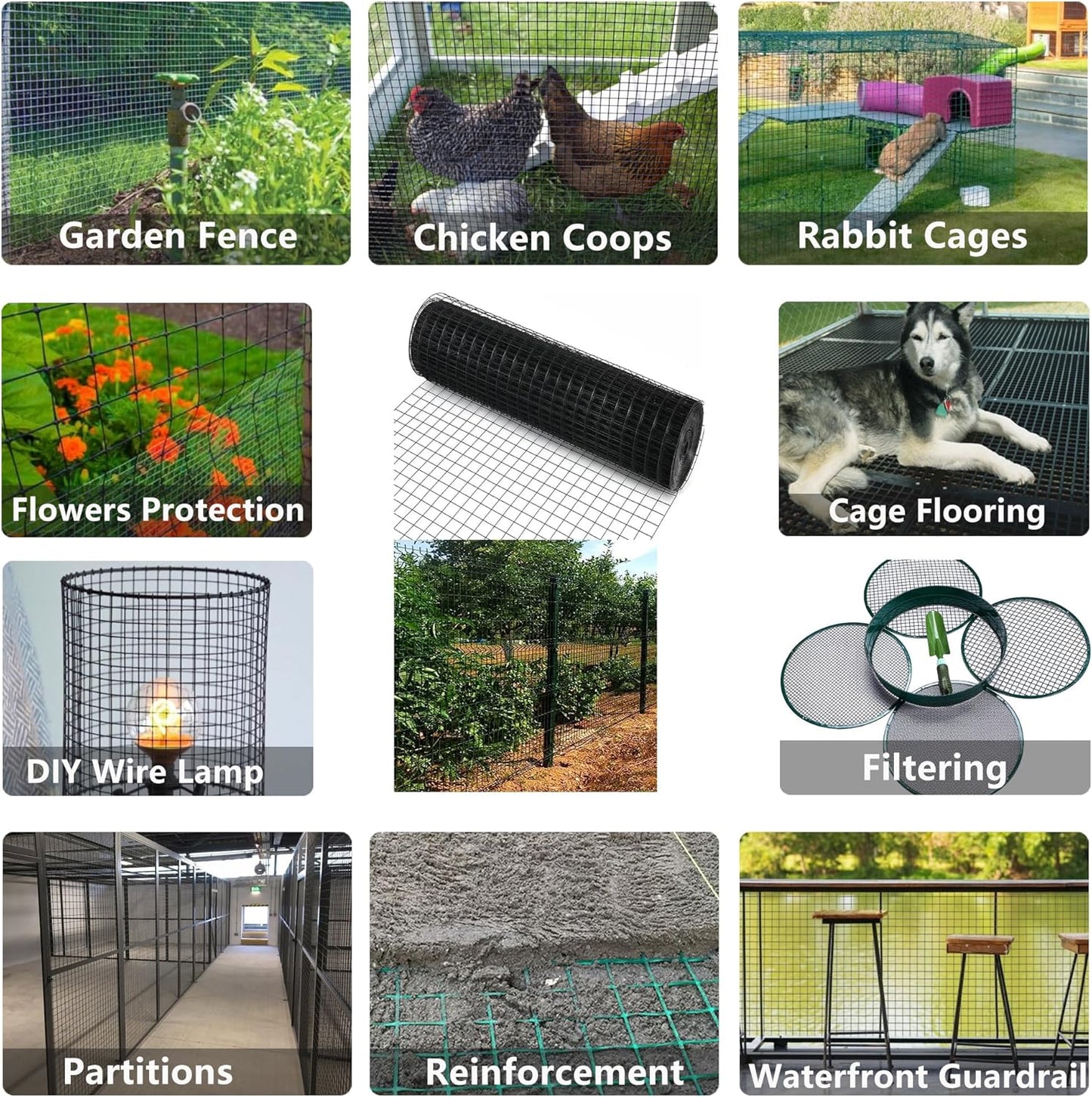 1" x 48" x 100' 16-Gauge Black Vinyl Coated Welded Wire Fence Mesh Roll - Ideal for Garden, Poultry, and Rodent Protection