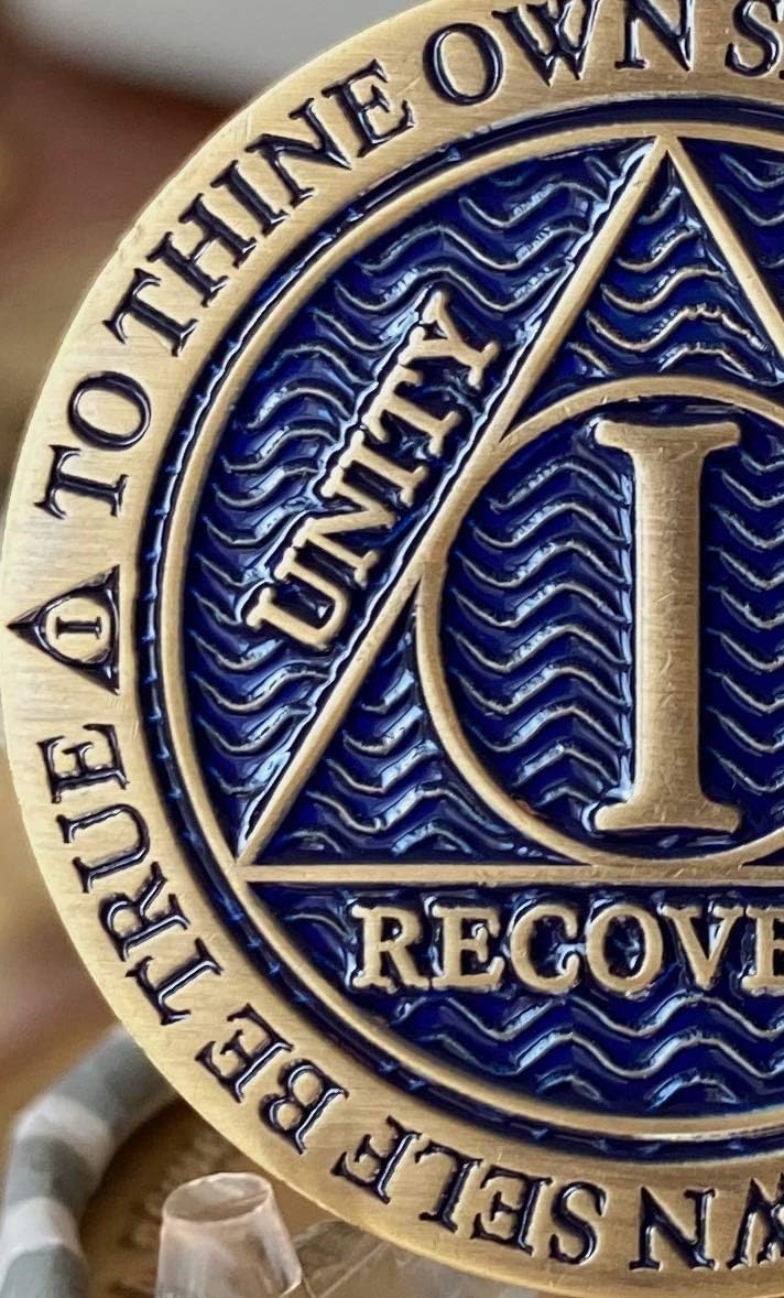 1 Year AA Recovery Chip: Antique Blue Reflex Medallion - Bronze Alcoholics Anonymous Token