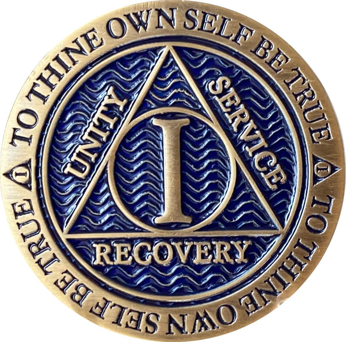 1 Year AA Recovery Chip: Antique Blue Reflex Medallion - Bronze Alcoholics Anonymous Token