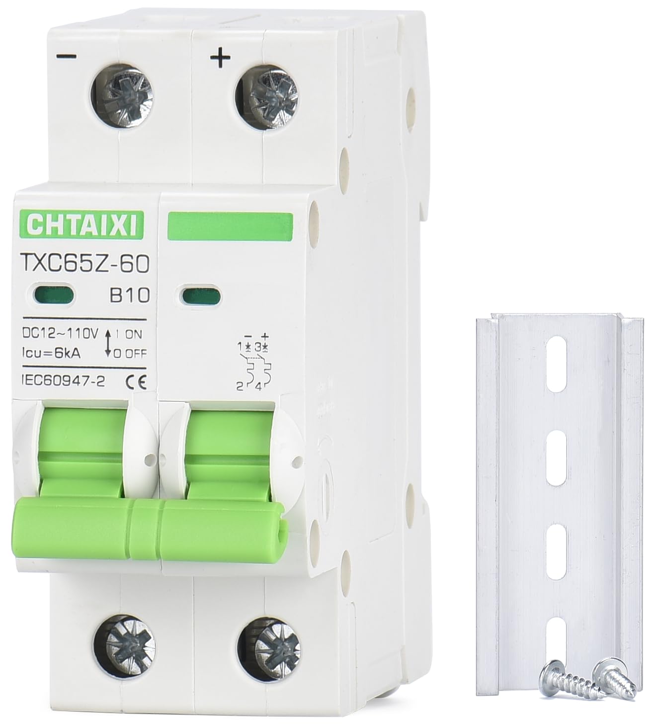 10 Amp 2 Pole DC Mini Circuit Breaker for Solar PV System and RV - Thermal Magnetic Trip, DIN Rail Mount - Chtaixi DC Disconnect Switch B10