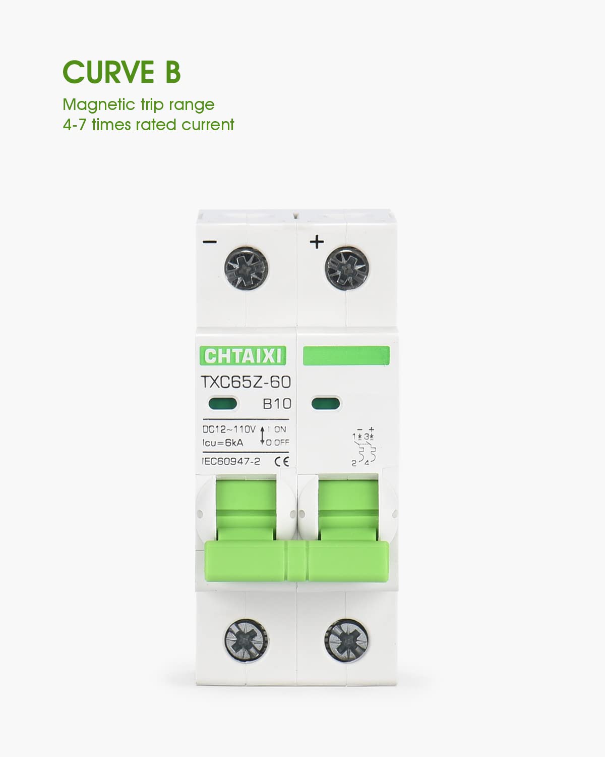 10 Amp 2 Pole DC Miniature Circuit Breaker for Solar PV System and RV - Thermal Magnetic Trip, DIN Rail Mount - Chtaixi DC Disconnect Switch B10