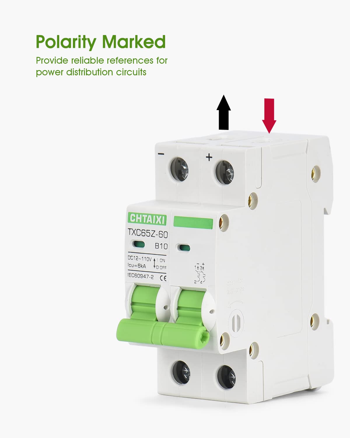 10 Amp 2 Pole DC Miniature Circuit Breaker for Solar PV System and RV - Thermal Magnetic Trip, DIN Rail Mount - Chtaixi DC Disconnect Switch B10