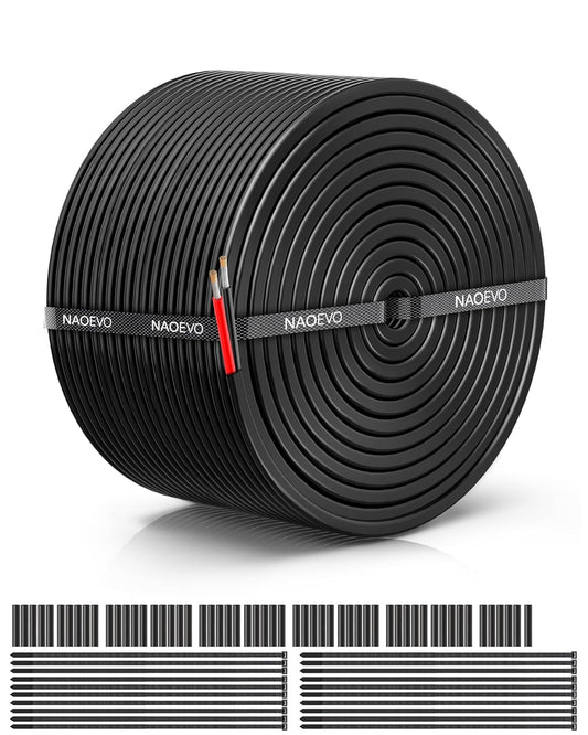 10 AWG NAOEVO 2 Conductor Electrical Wire - 12V Low Voltage, Tinned Copper, Flexible Cable - 100FT, Ideal for Automotive, Lamp, Marine Wiring