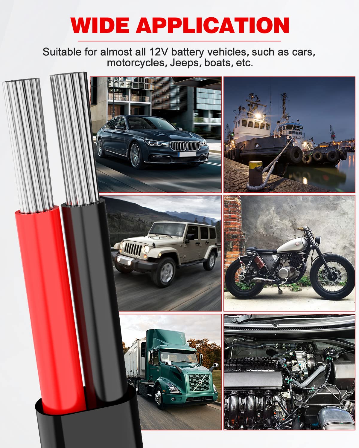 10 AWG NAOEVO 2 Conductor Electrical Wire - 12V Low Voltage, Tinned Copper, Flexible Cable - 100FT, Ideal for Automotive, Lamp, Marine Wiring