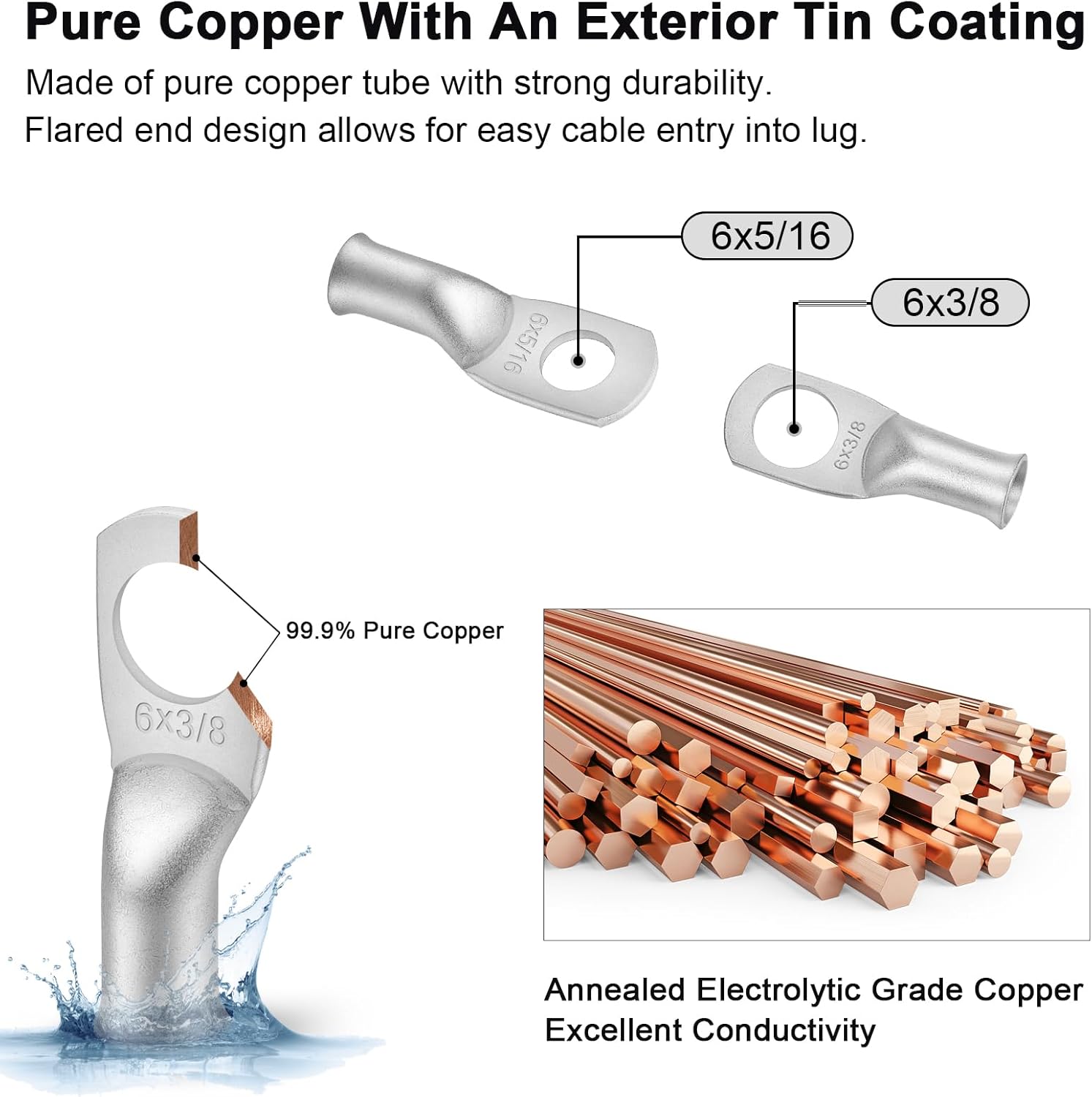 10 Feet Black + 10 Feet Red Ultra Flexible Welding Battery Cable Set with Copper Lug Terminal Connectors