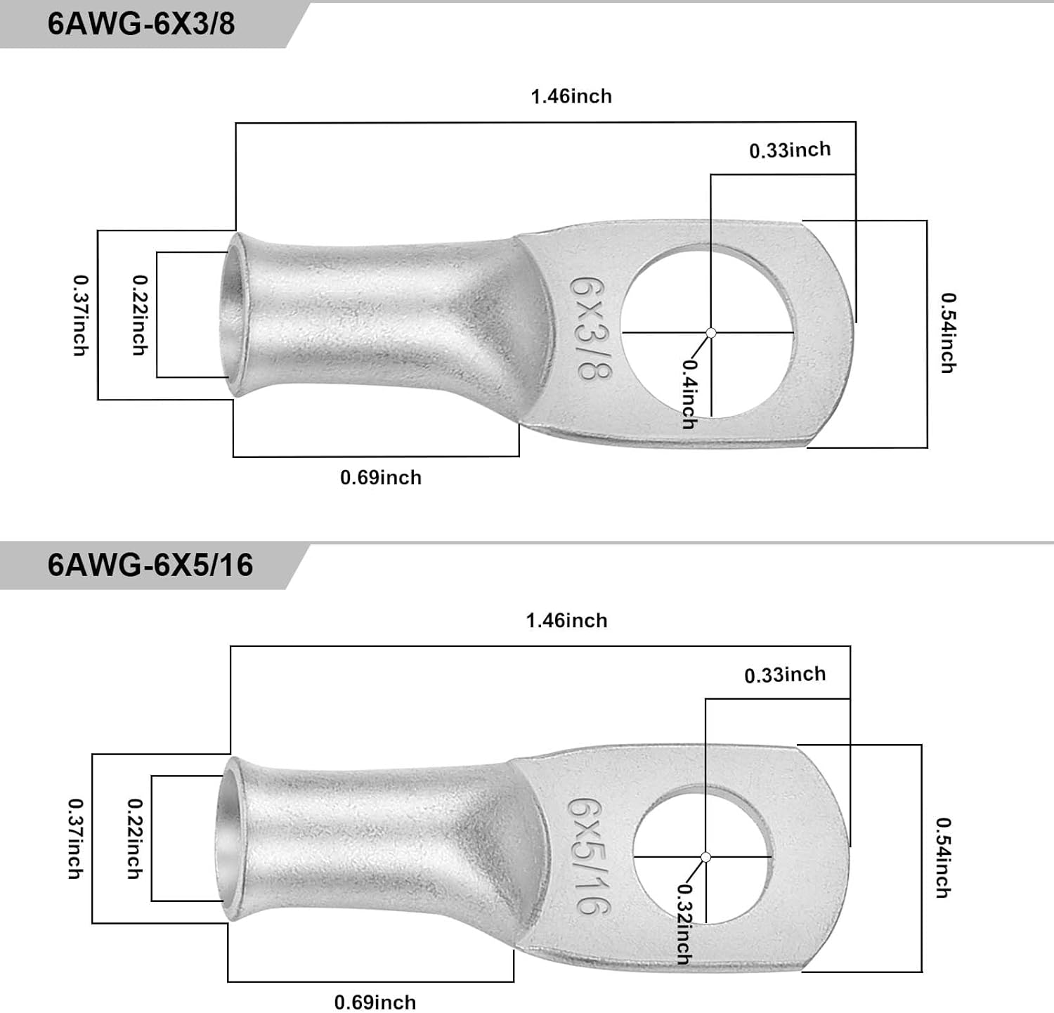 10 Feet Black + 10 Feet Red Ultra Flexible Welding Battery Cable Set with Copper Lug Terminal Connectors