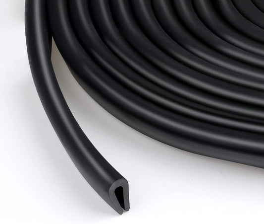 10 Feet Black Rubber U Channel Edge Trim for Sealing Doors, Fits Edges up to 1/16 Inch - Weather Stripping Strip