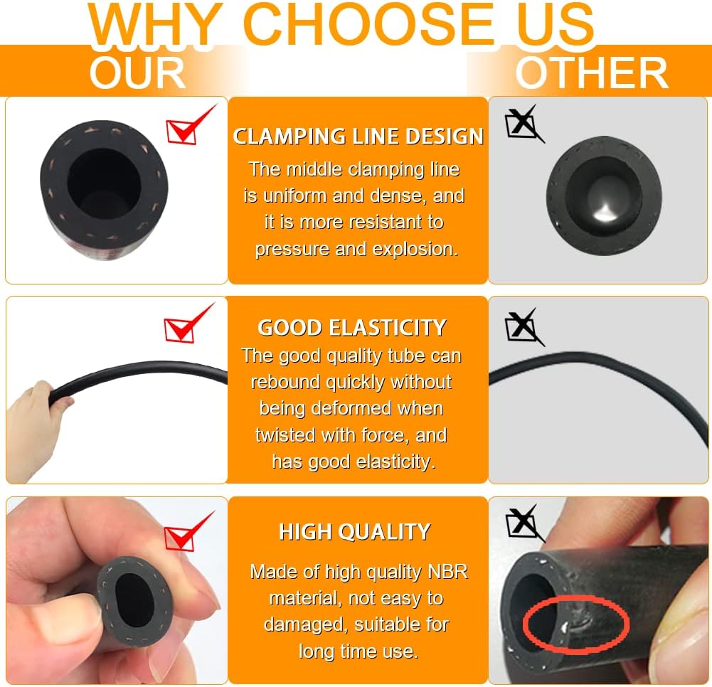 10 Feet LSGCQ Fuel Line Hose, 1/4 Inch ID NBR Rubber Fuel Line for Small Engines - 4AN Push-On