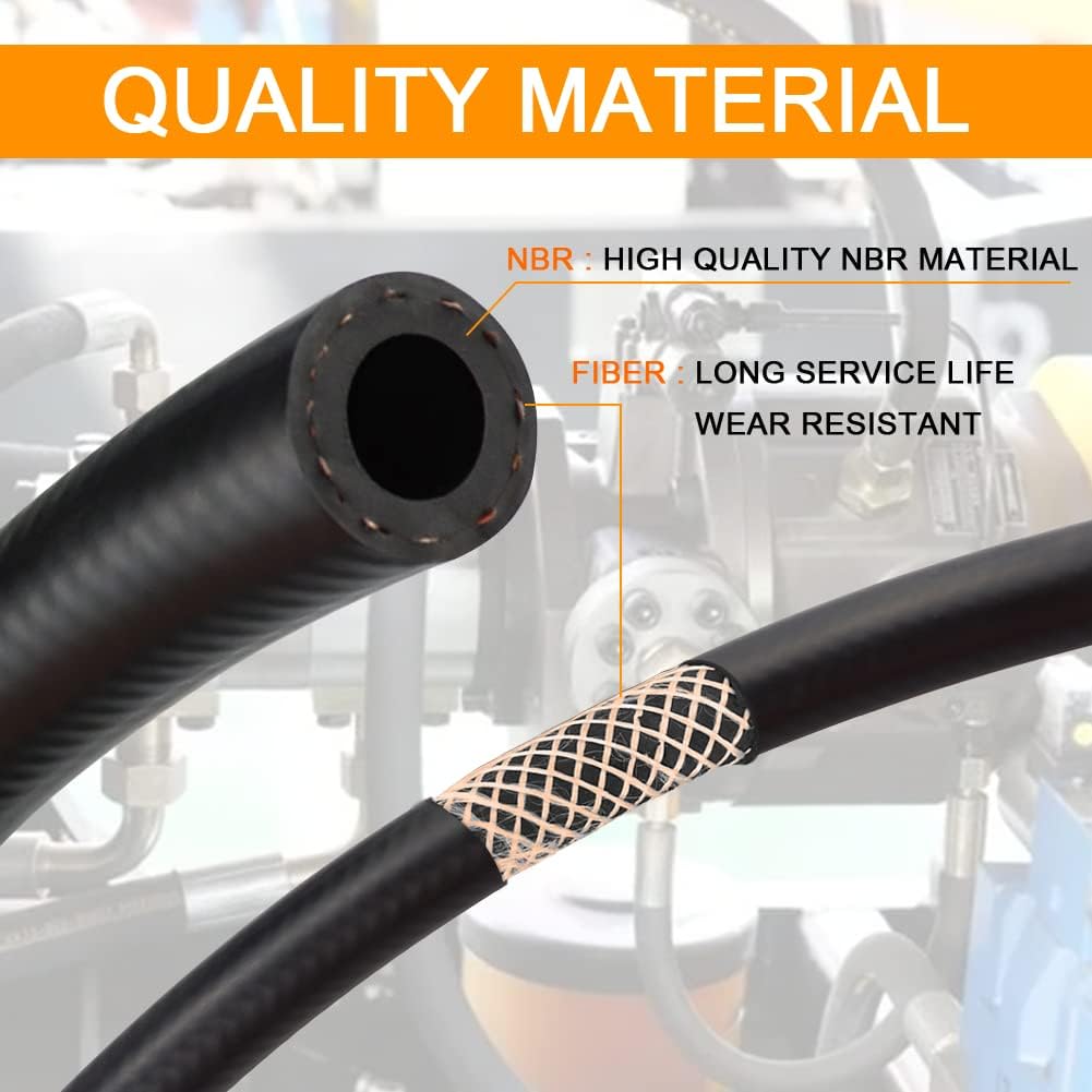 10 Feet LSGCQ Fuel Line Hose, 1/4 Inch ID NBR Rubber Fuel Line for Small Engines - 4AN Push-On