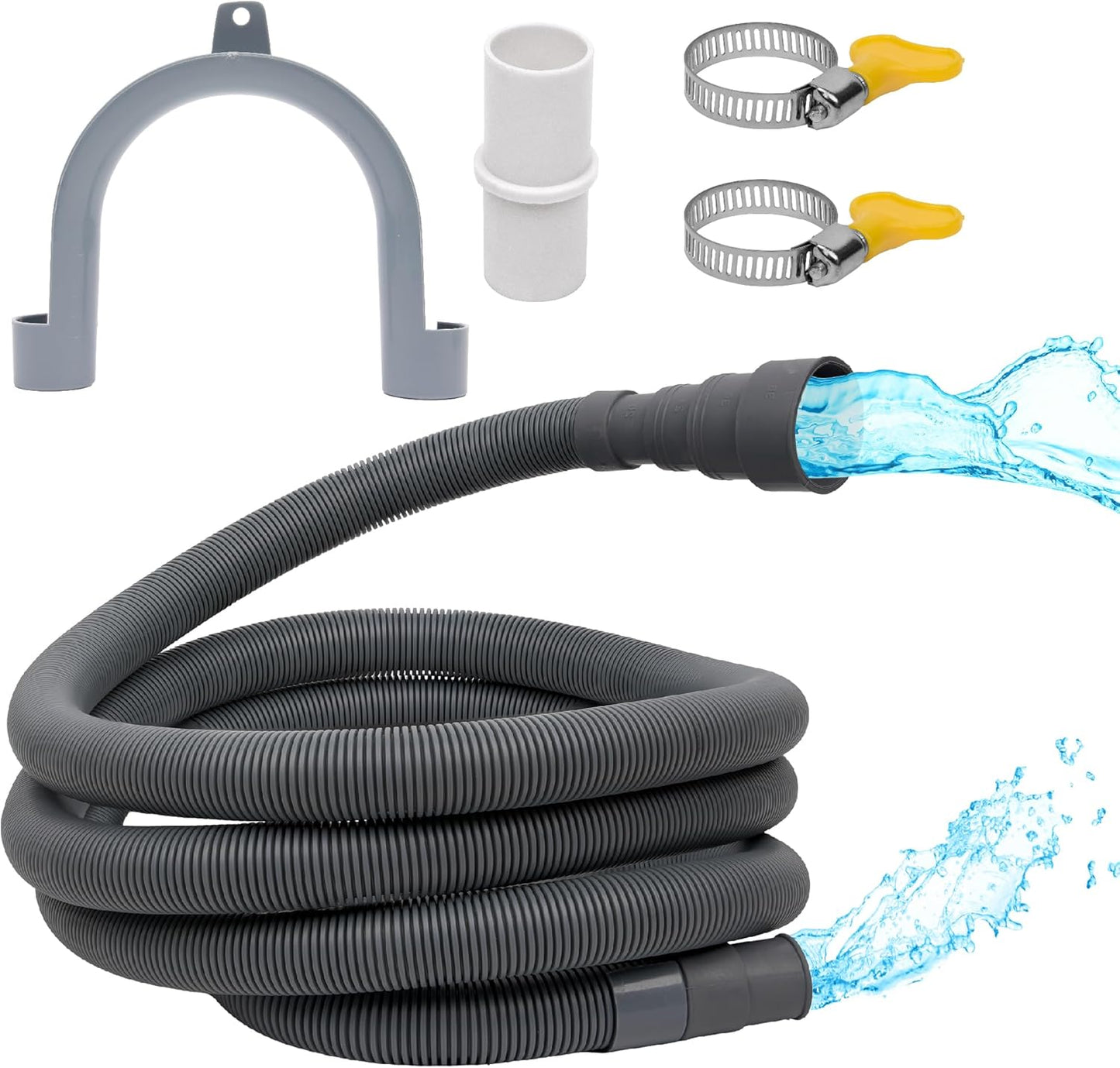 10 Feet Universal Flexible Corrugated Drain Hose Extension Kit for Dishwasher & Washing Machine - Includes Extension Adapter, Clamps, U-Bend Holder