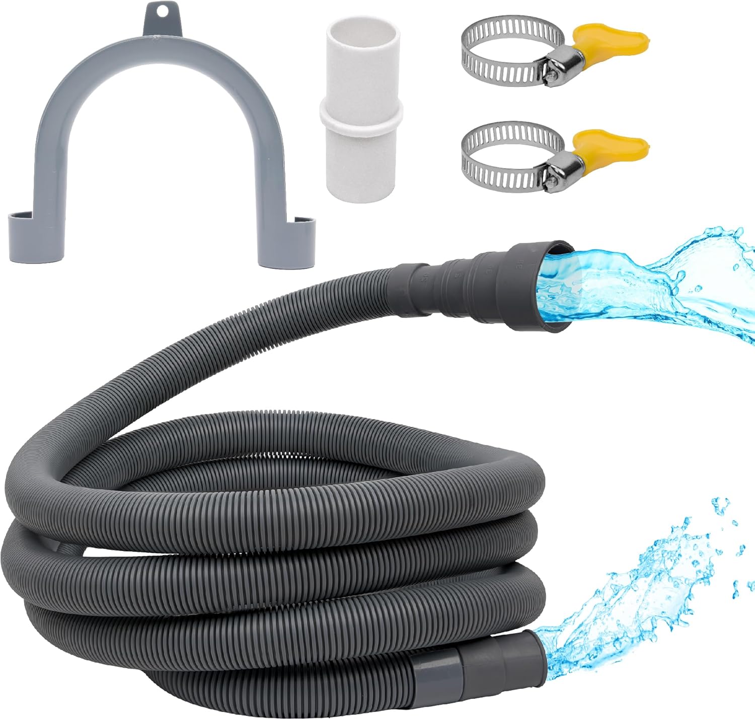 10 Feet Universal Flexible Corrugated Drain Hose Extension Kit for Dishwasher & Washing Machine - Includes Extension Adapter, Clamps, U-Bend Holder