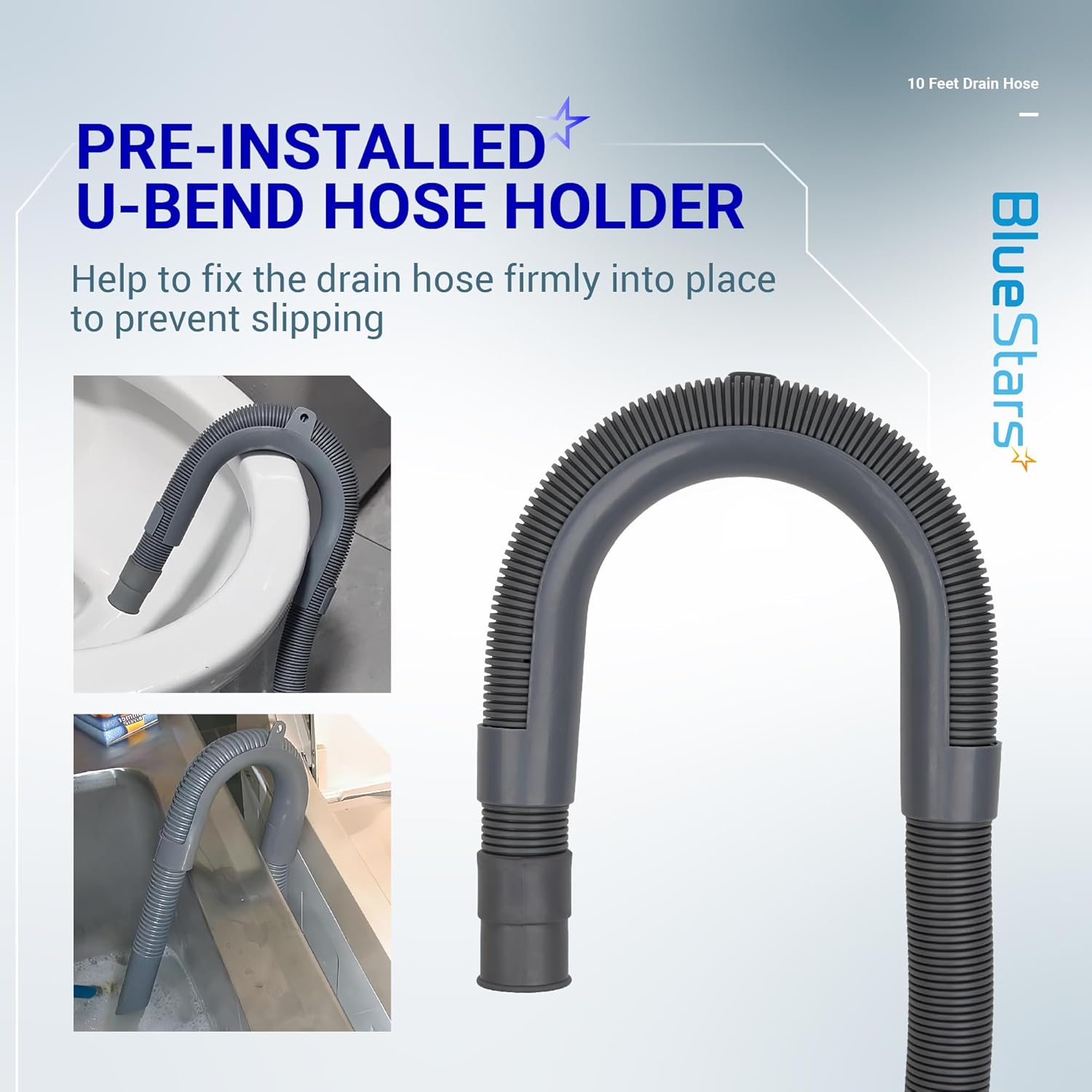 10 Feet Universal Flexible Corrugated Drain Hose Extension Kit for Dishwasher & Washing Machine - Includes Extension Adapter, Clamps, U-Bend Holder