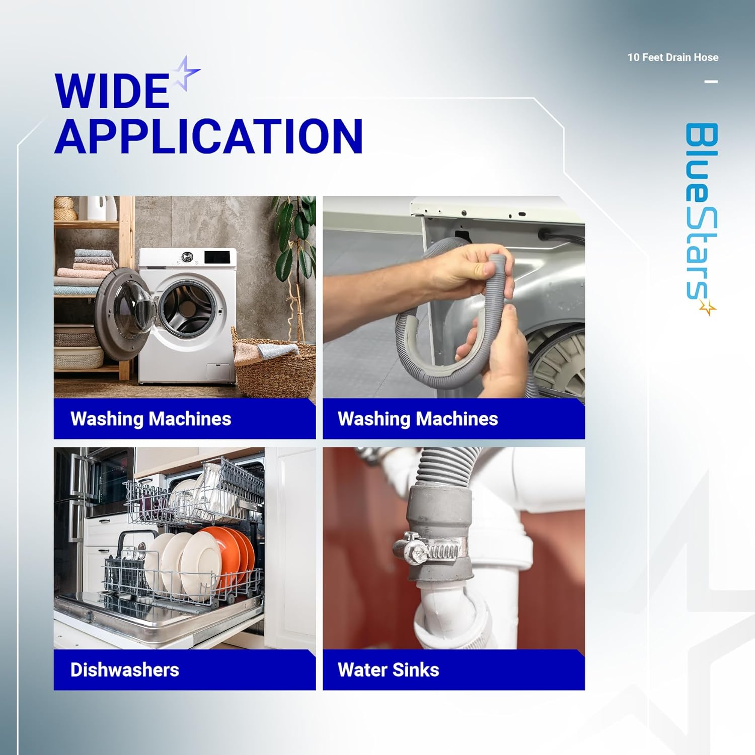 10 Feet Universal Flexible Corrugated Drain Hose Extension Kit for Dishwasher & Washing Machine - Includes Extension Adapter, Clamps, U-Bend Holder