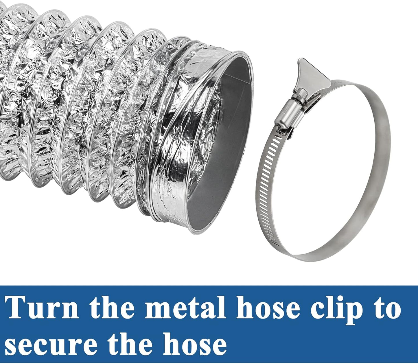 10 Foot Flexible Dryer Vent Hose Kit with Stainless Steel Clamps - 4 Inch Diameter Aluminum Foil Non-Insulated - Universal Fit Silver Color