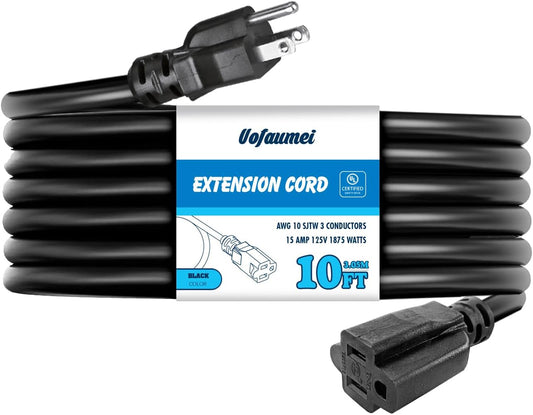 10 FT 10 Gauge Heavy Duty Extension Cord for Outdoor and Indoor Use - Weatherproof Short Power Cable for Lights, Lawn, NEMA 5-15P/R - UL Listed