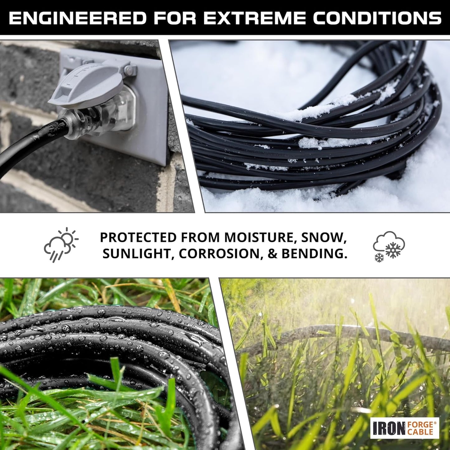 10 Ft 12 Gauge SJTOW Extension Cord - Heavy Duty 3 Prong 10 Foot Oil & Flame Resistant Black Cable - Lighted End for Farm & Workshop - 15 AMP