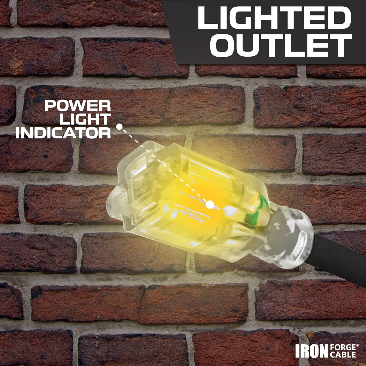 10 Ft 12 Gauge SJTOW Extension Cord - Heavy Duty 3 Prong 10 Foot Oil & Flame Resistant Black Cable - Lighted End for Farm & Workshop - 15 AMP