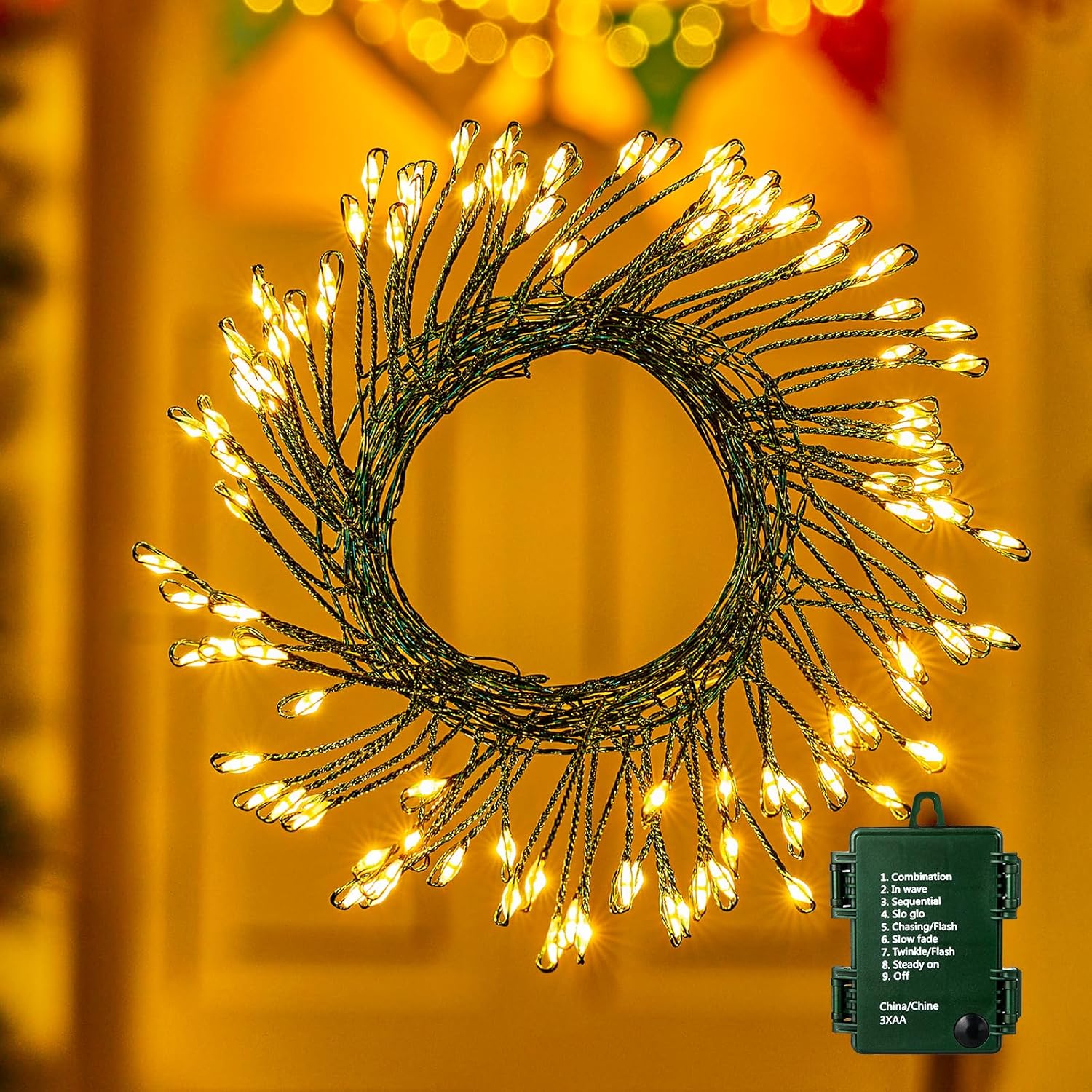 10 FT 120LED Fairy Lights Battery Operated with Timer & 8 Lighting Modes - Waterproof Cluster Lights for Wedding and Christmas Decoration