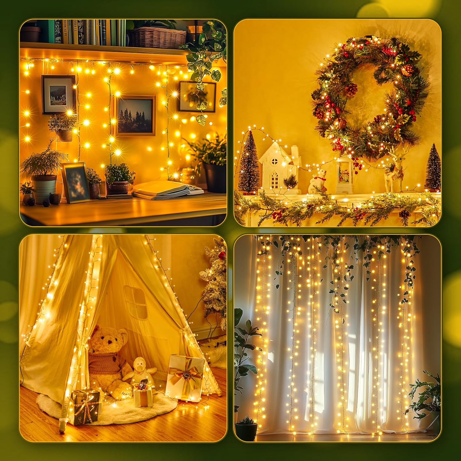 10 FT 120LED Fairy Lights Battery Operated with Timer & 8 Lighting Modes - Waterproof Cluster Lights for Wedding and Christmas Decoration