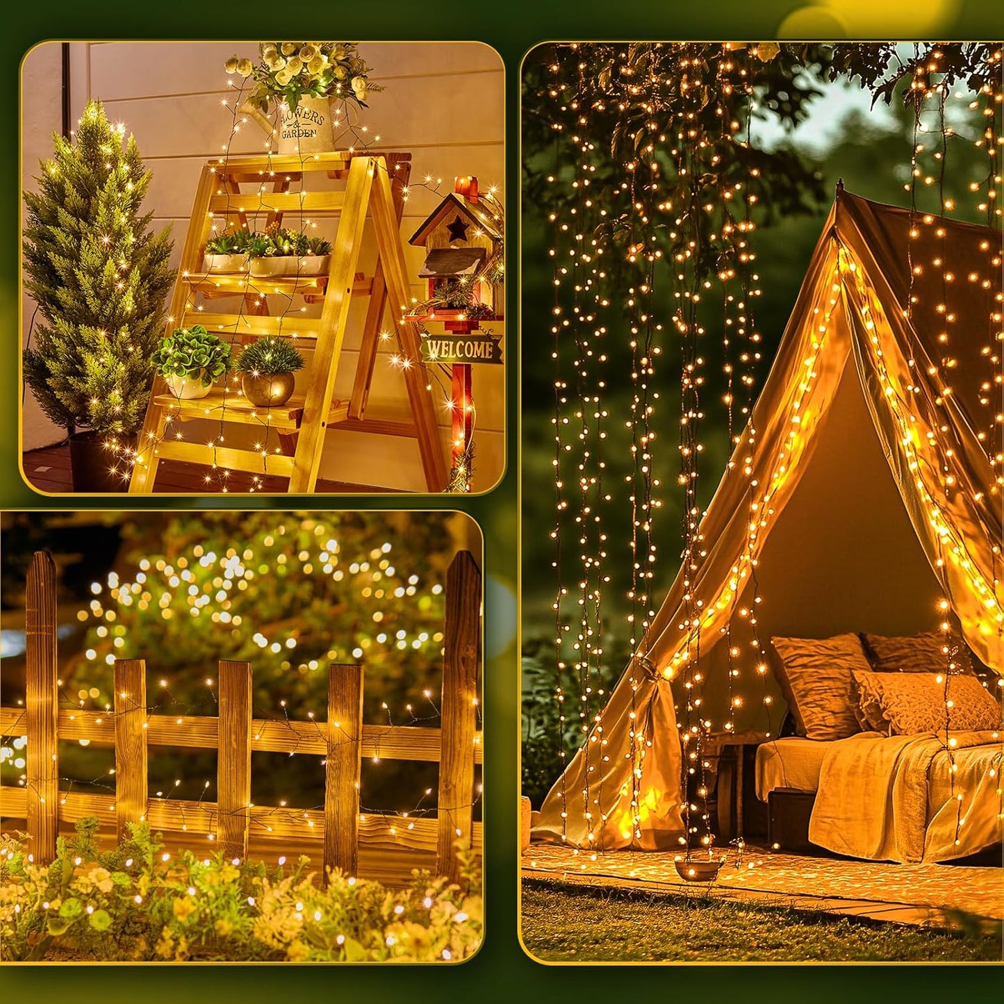 10 FT 120LED Fairy Lights Battery Operated with Timer & 8 Lighting Modes - Waterproof Cluster Lights for Wedding and Christmas Decoration