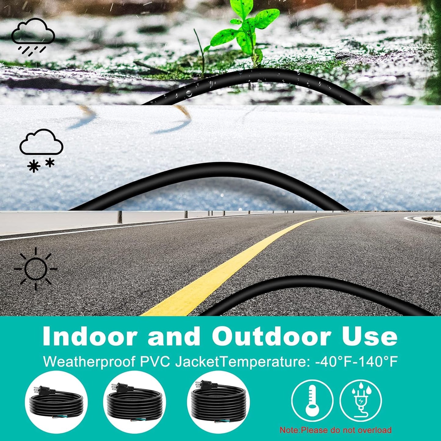 10 FT 14 AWG 3 Prong Power Cord Replacement with 15 Amp 3 Conductor Wire Extension Cable