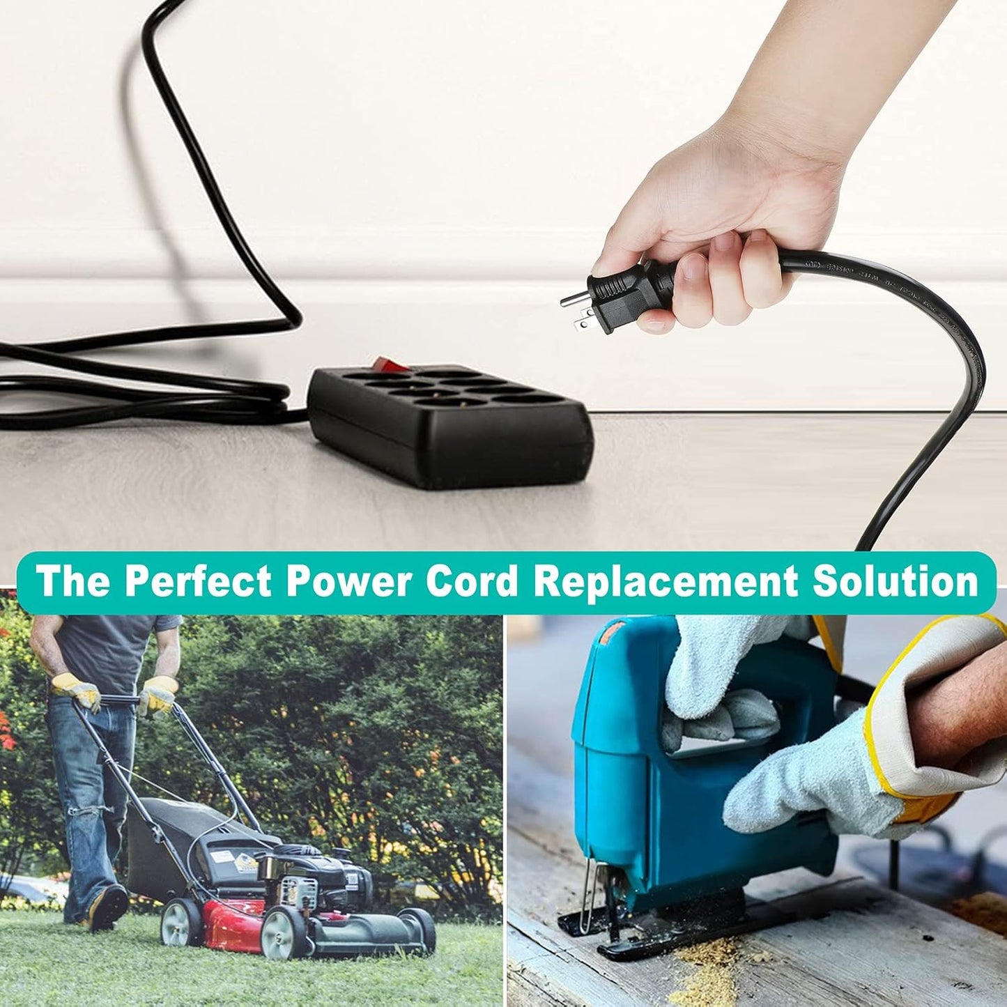 10 FT 14 AWG 3 Prong Power Cord Replacement with 15 Amp 3 Conductor Wire Extension Cable