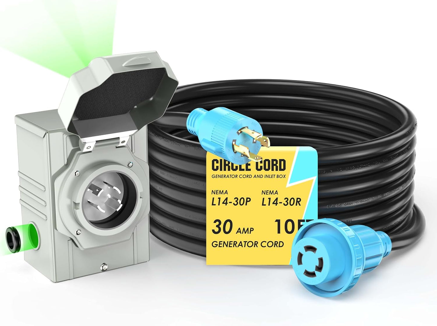 10 Ft 30A Generator Extension Cord with 4 Prongs, Locking Connector, Heavy Duty NEMA L14-30P/L14-30R, 125/250V 7500W 10 Gauge SJTW - Generator to House Power