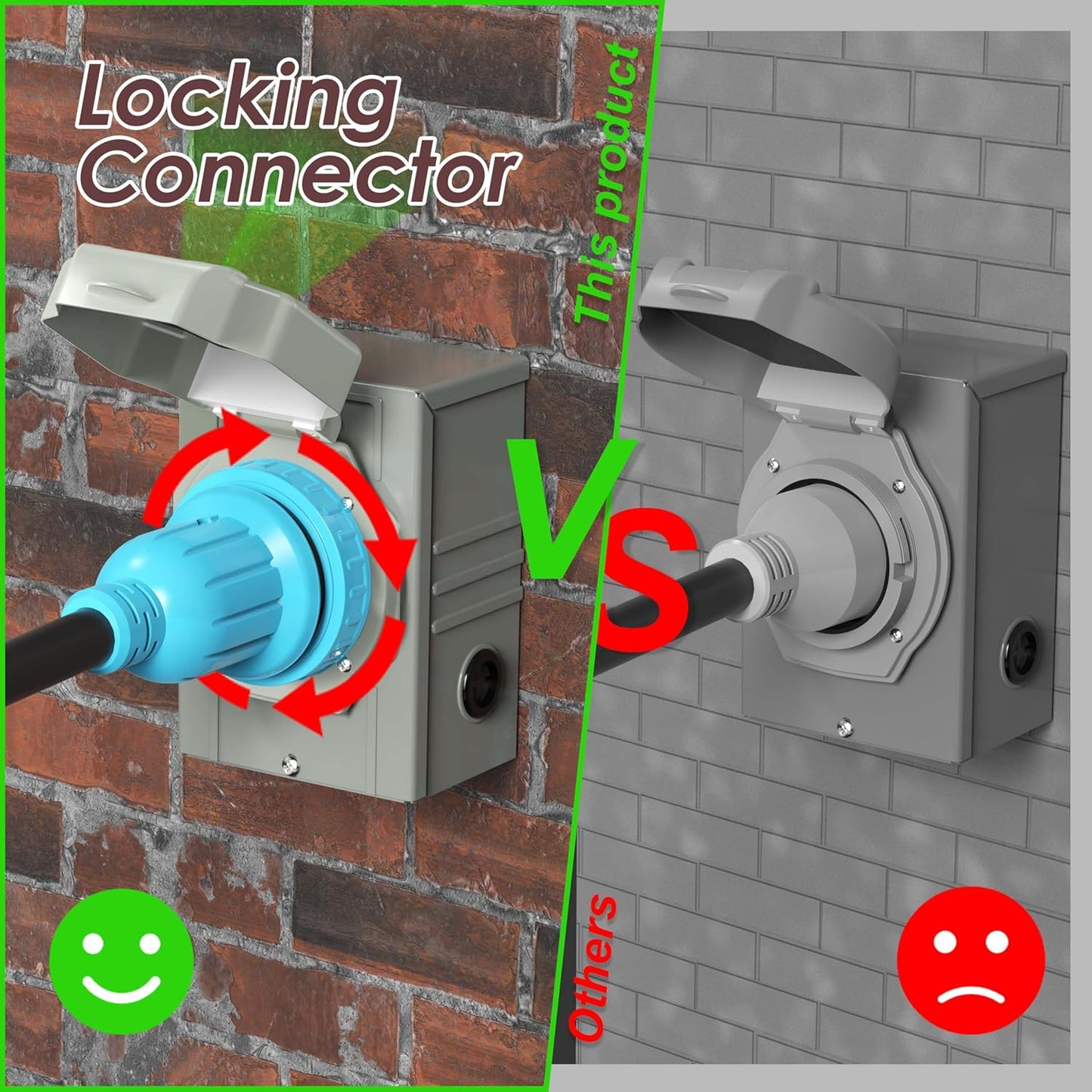 10 Ft 30A Generator Extension Cord with 4 Prongs, Locking Connector, Heavy Duty NEMA L14-30P/L14-30R, 125/250V 7500W 10 Gauge SJTW - Generator to House Power