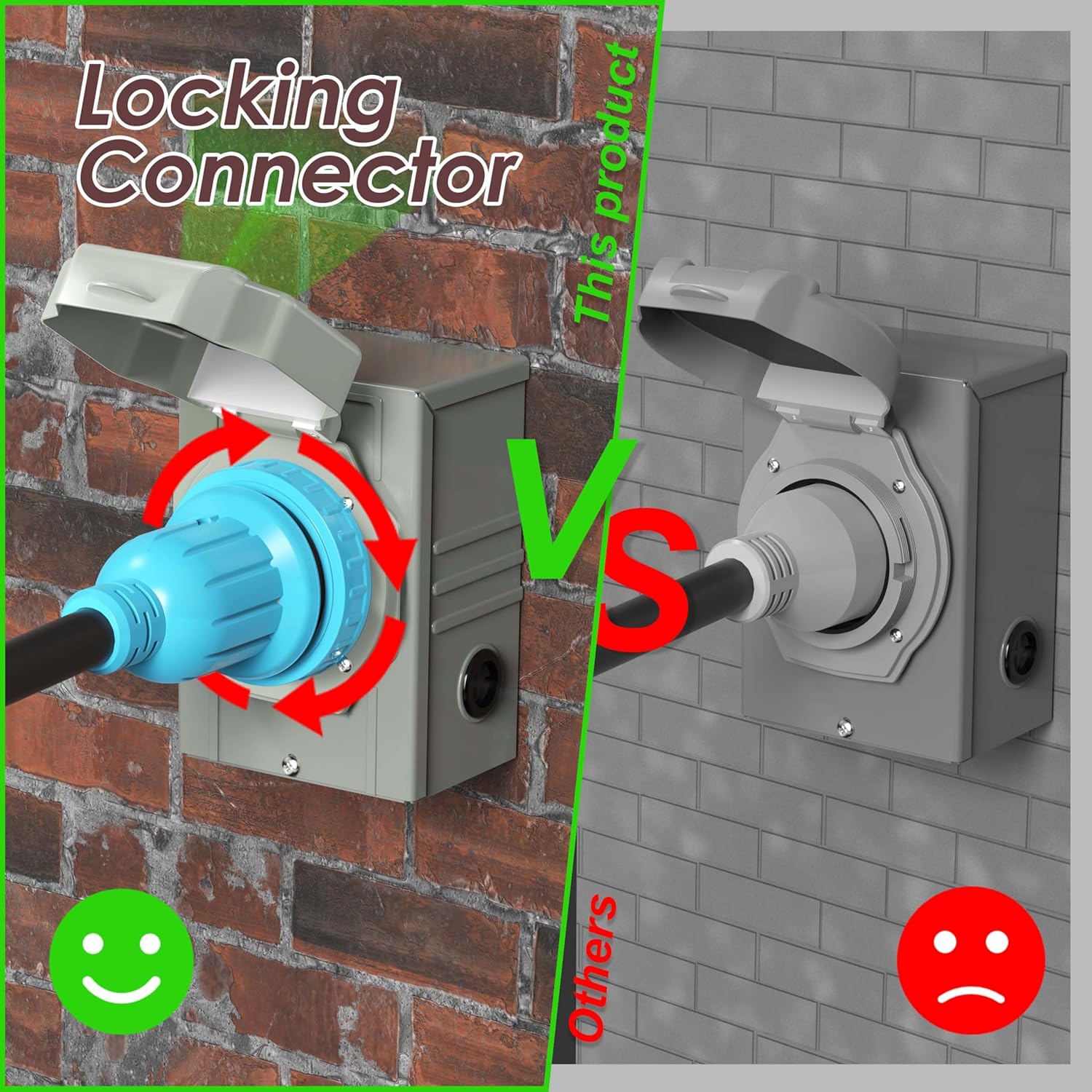 10 Ft 30A Generator Extension Cord with 4 Prongs, Locking Connector, Heavy Duty NEMA L14-30P/L14-30R, 125/250V 7500W 10 Gauge SJTW - Generator to House Power