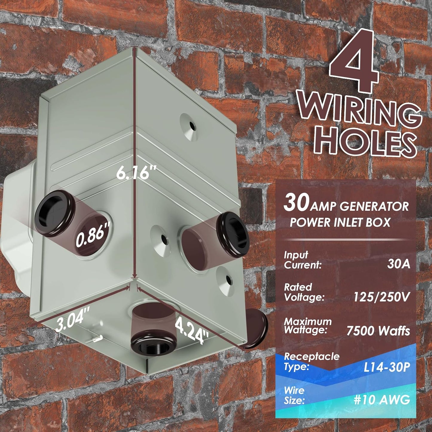 10 Ft 30A Generator Extension Cord with 4 Prongs, Locking Connector, Heavy Duty NEMA L14-30P/L14-30R, 125/250V 7500W 10 Gauge SJTW - Generator to House Power