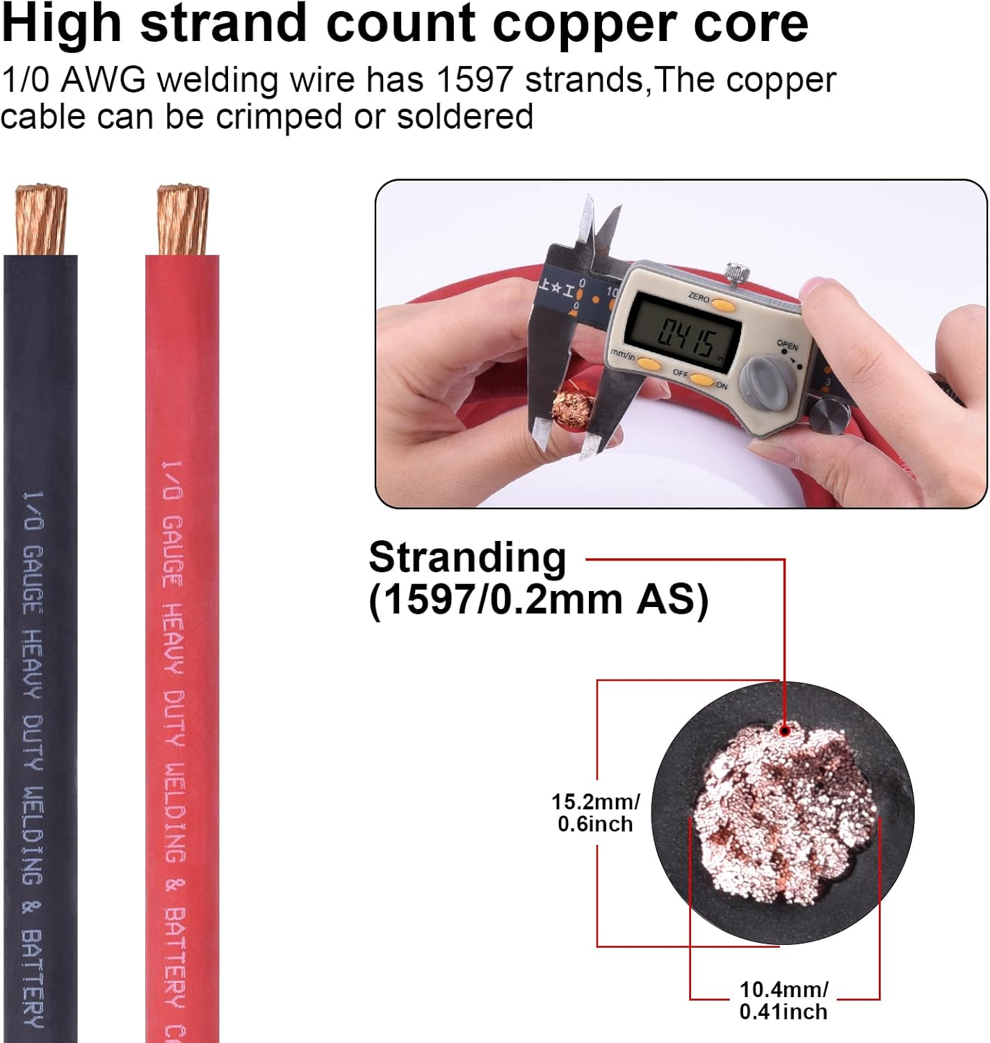 10 Ft Black + 10 Ft Red Battery Welding Wire Set with Copper Cable Lugs and Heat Shrink Tubing