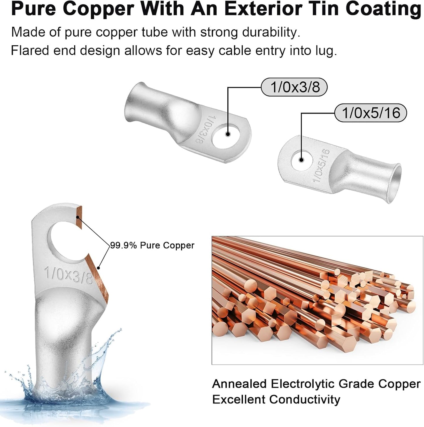 10 Ft Black + 10 Ft Red Battery Welding Wire Set with Copper Cable Lugs and Heat Shrink Tubing