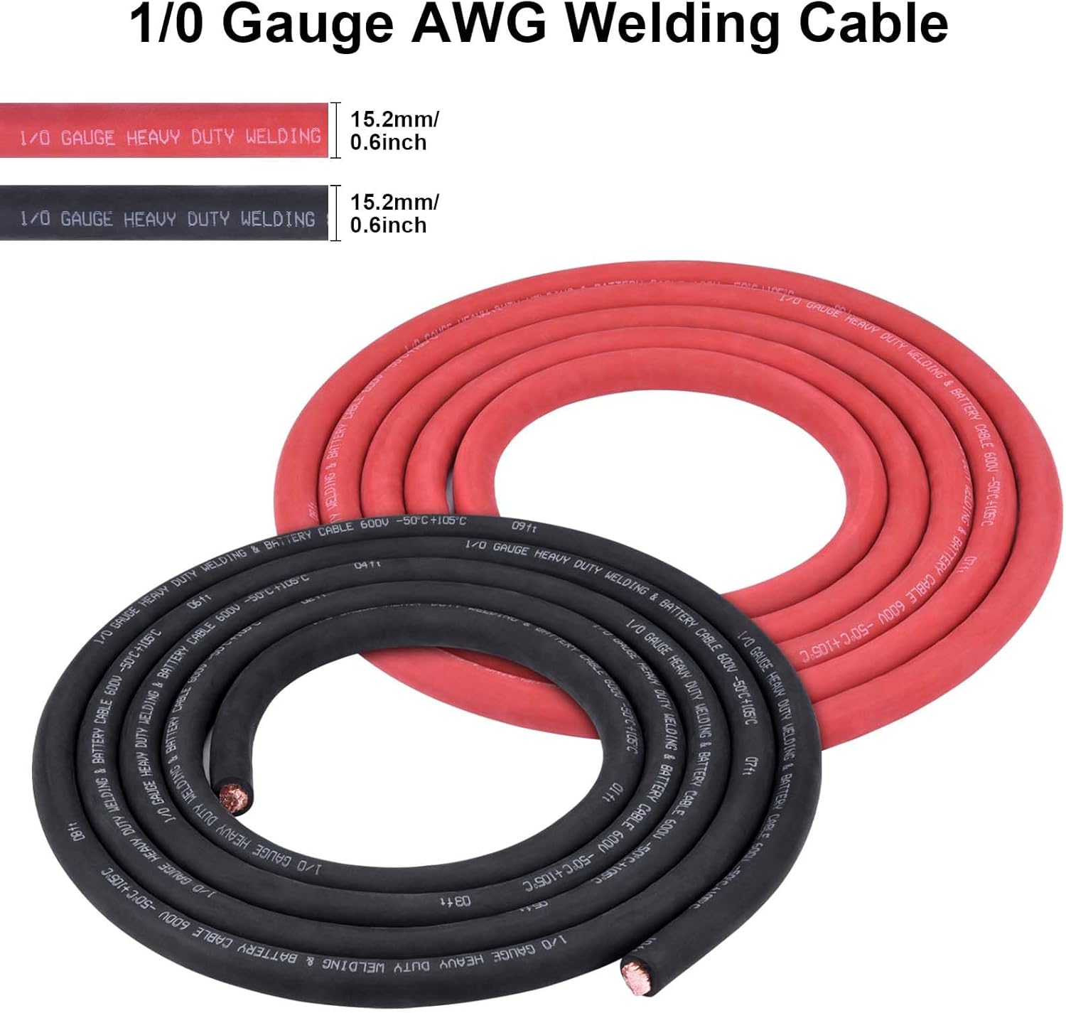 10 Ft Black + 10 Ft Red Battery Welding Wire Set with Copper Cable Lugs and Heat Shrink Tubing