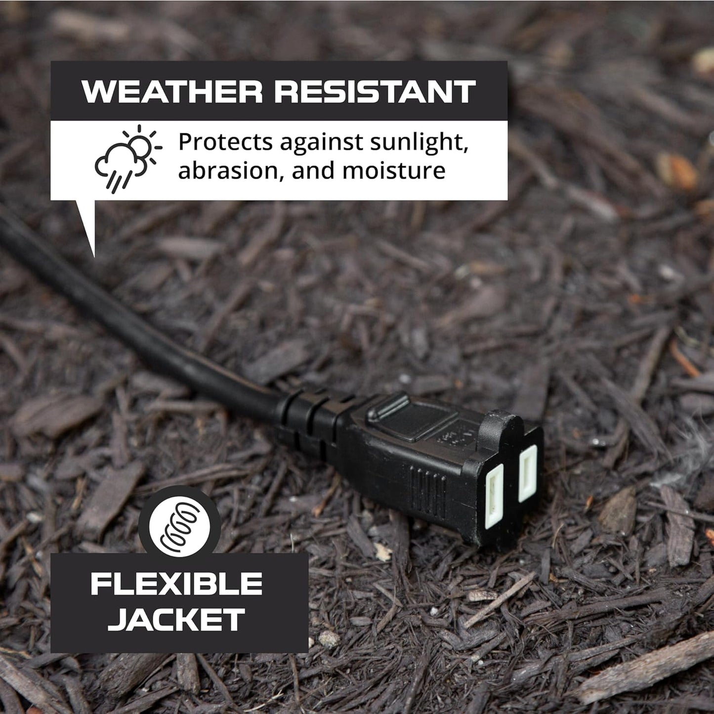 10 ft Black Weatherproof Outdoor Extension Cord with Polarized Plug - SJTW 16 AWG for Indoor & Outdoor Use by Iron Forge Cable