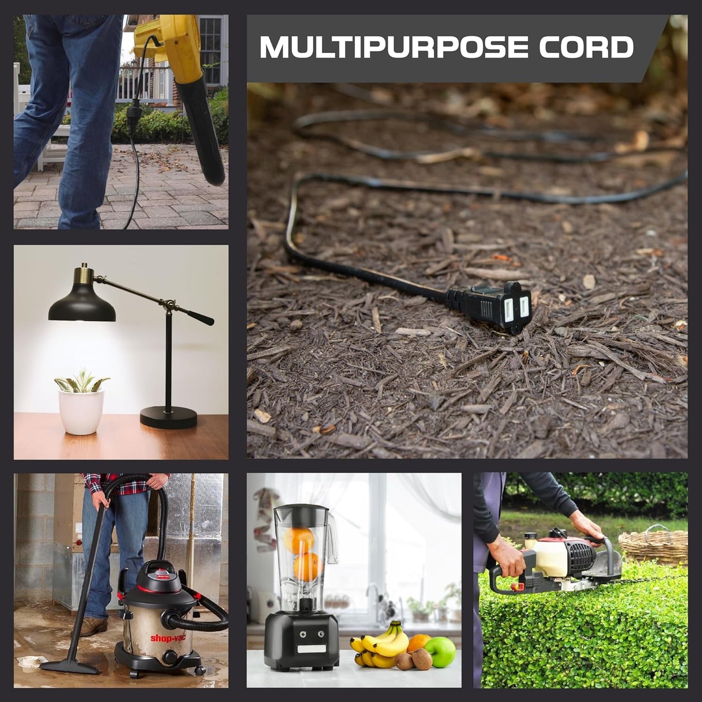 10 ft Black Weatherproof Outdoor Extension Cord with Polarized Plug - SJTW 16 AWG for Indoor & Outdoor Use by Iron Forge Cable