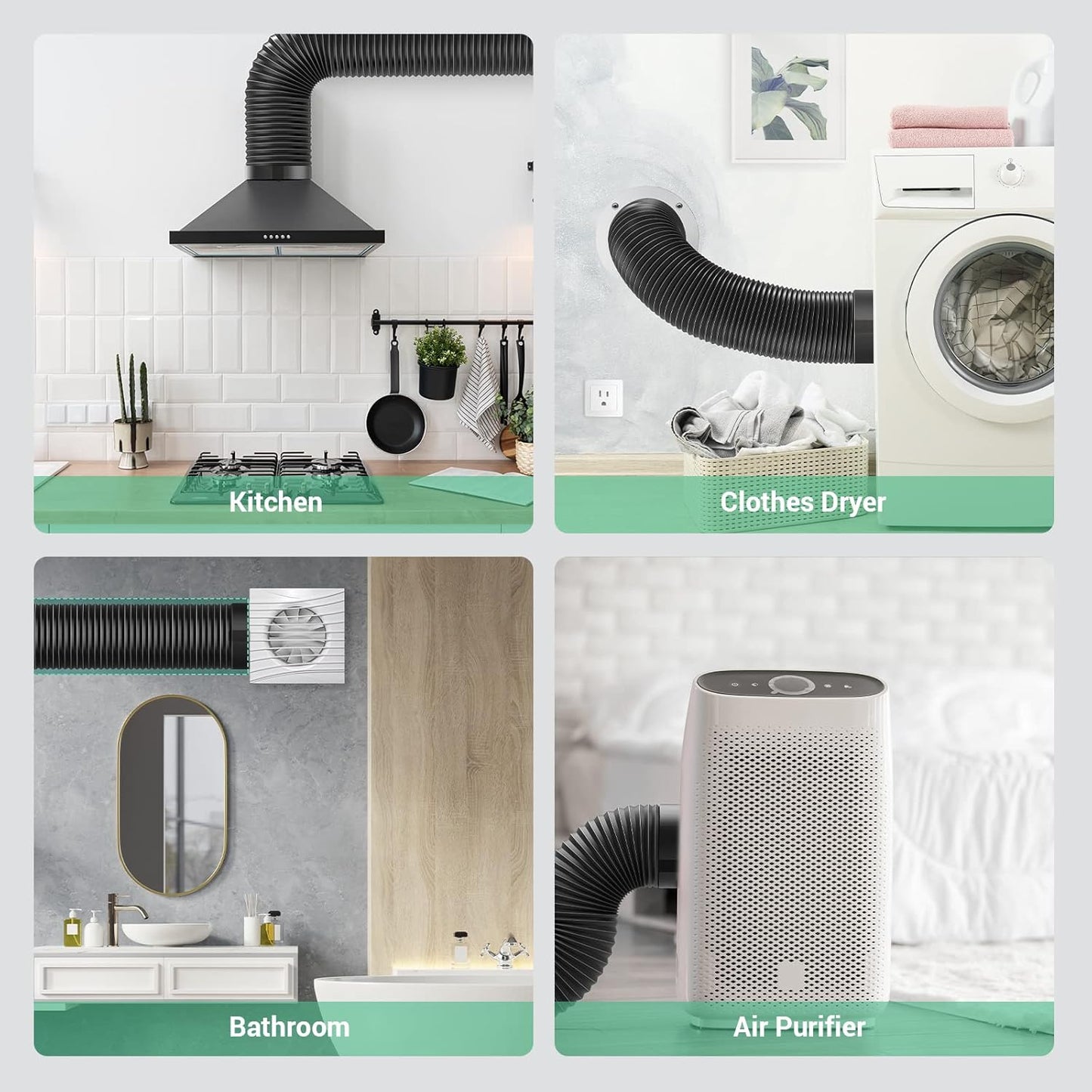 10 FT Drasum Dryer Vent Hose 4 Inch Duct - Flexible 4 Layer PVC and Aluminum Duct with 2 Clamps for HVAC Ventilation