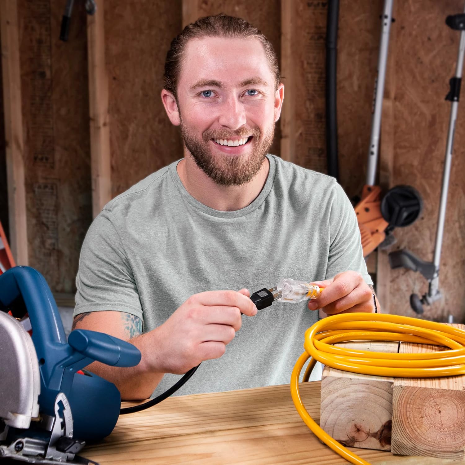 10 ft Heavy Duty Extension Cord - 10 Gauge, Indoor/Outdoor, Lighted SJTW, 15 Amp Grounded Splitter by Watt's Wire