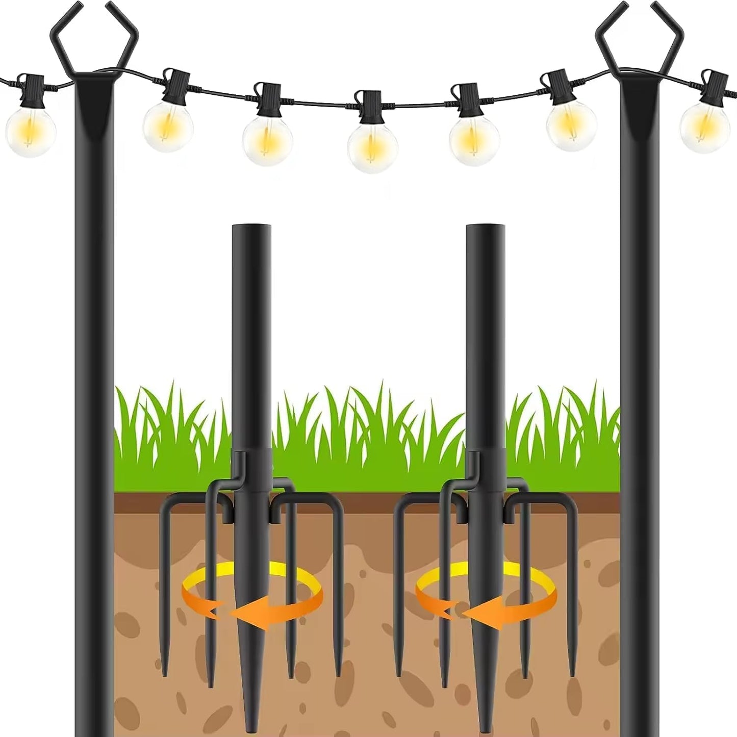 10 Ft Metal String Light Poles with Fork for Outdoor Lights - 2 Pack Patio Stand for Wedding, Party & Garden