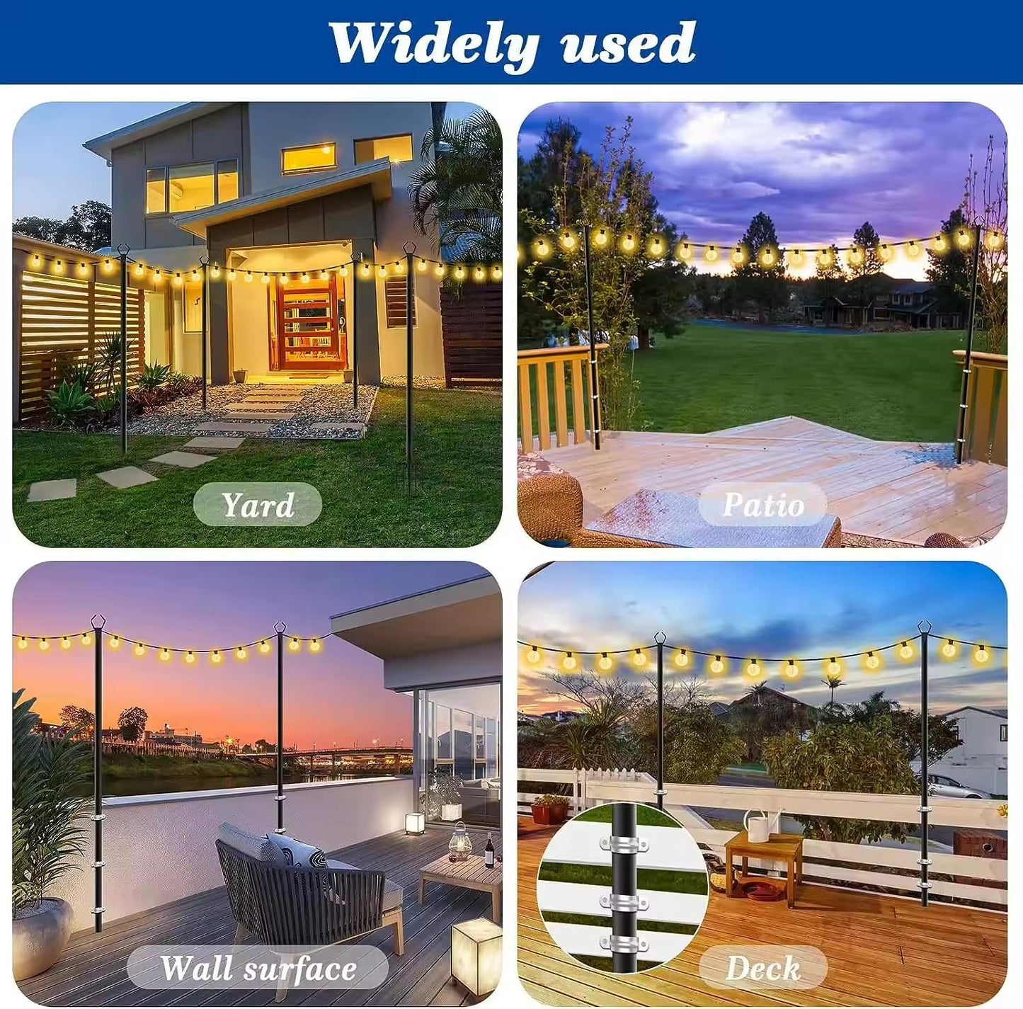 10 Ft Metal String Light Poles with Fork for Outdoor Lights - 2 Pack Patio Stand for Wedding, Party & Garden