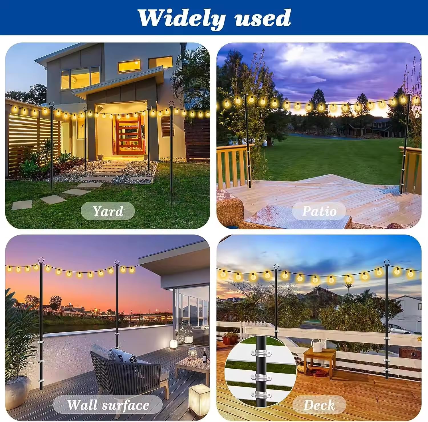 10 Ft Metal String Light Poles with Fork for Outdoor Lights - 2 Pack Patio Stand for Wedding, Party & Garden