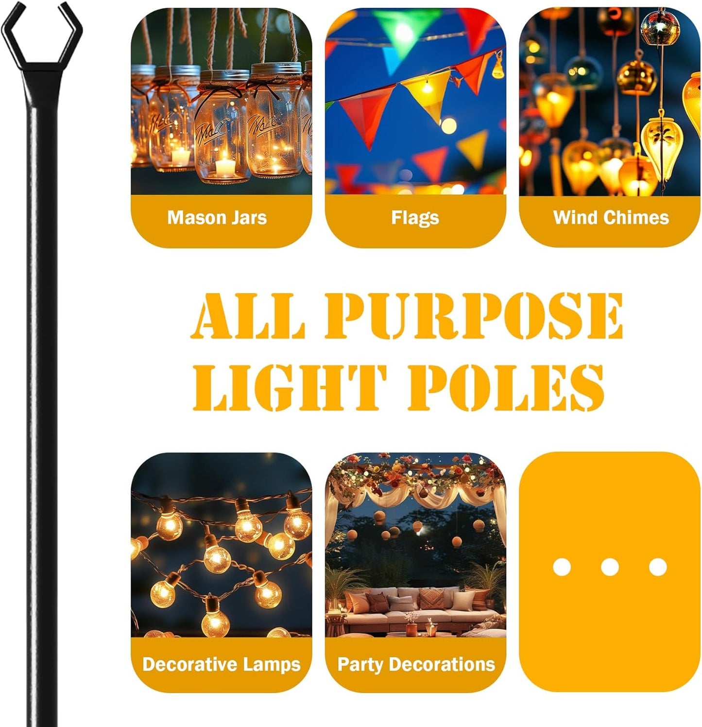 10 Ft Metal String Light Poles with Fork for Outdoor Lights - 2 Pack Patio Stand for Wedding, Party & Garden