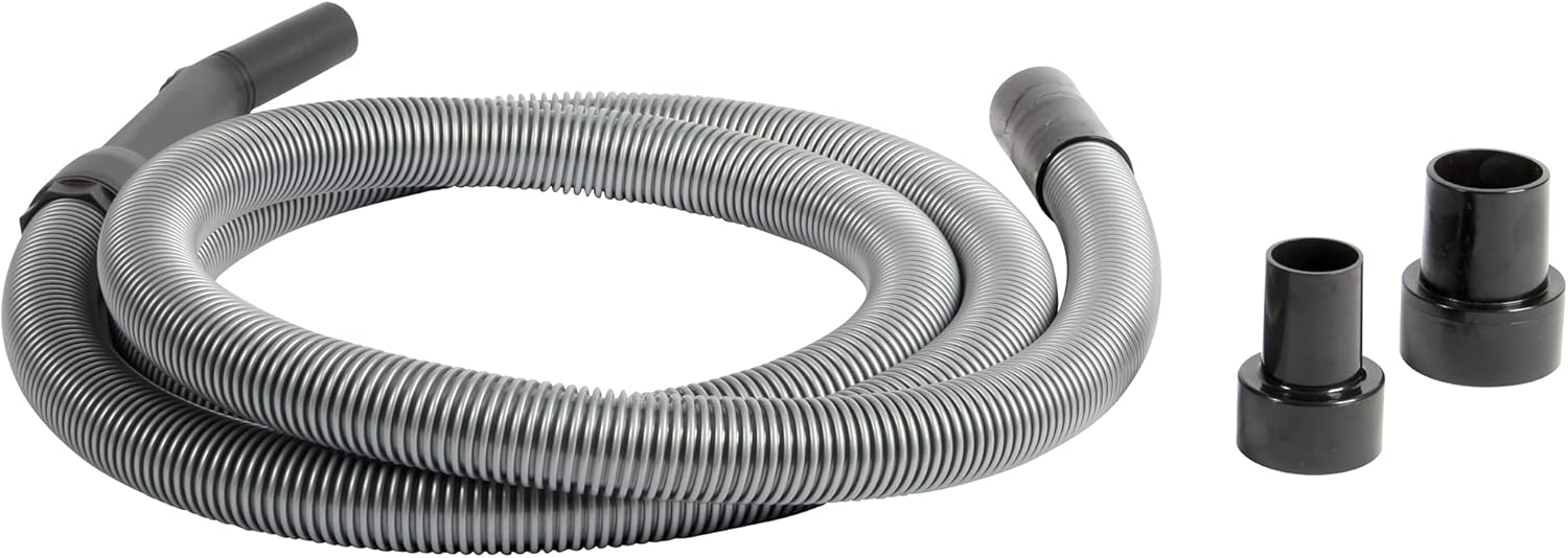10 Ft. Premium Shop Vacuum Extension Hose with 2 Tank Adapters - 1.25" Curved End - Silver Color