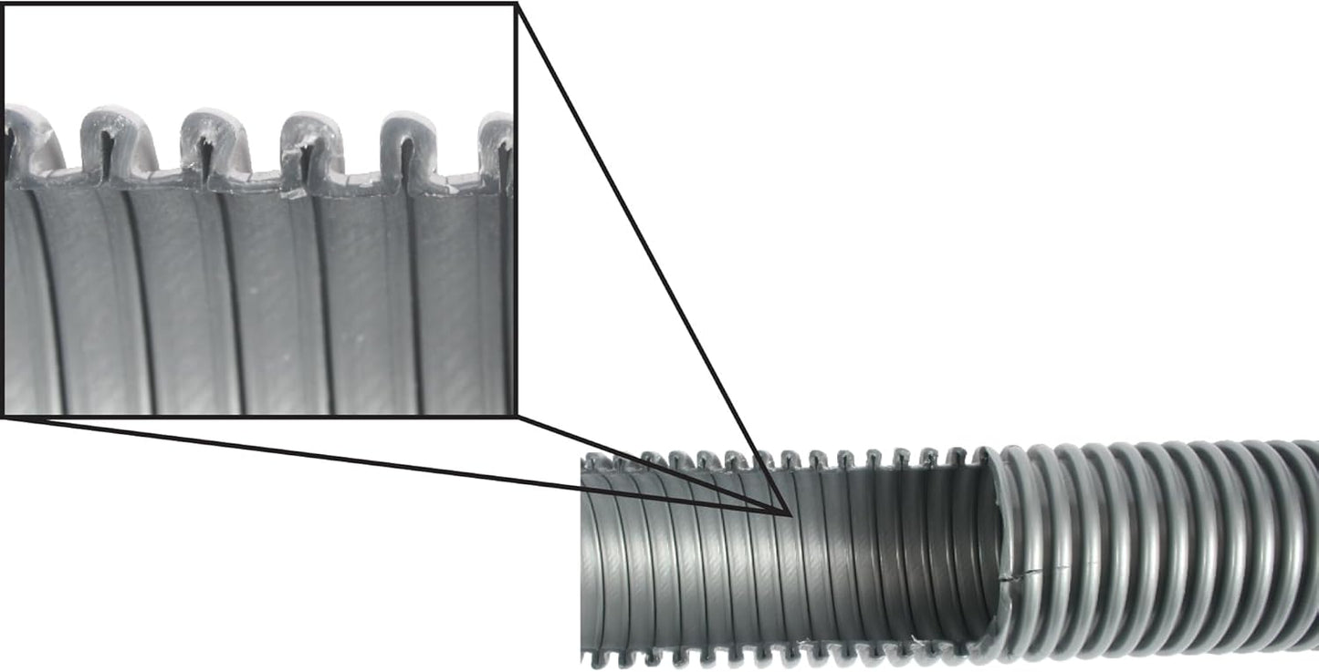 10 Ft. Premium Shop Vacuum Extension Hose with 2 Tank Adapters - 1.25" Curved End - Silver Color