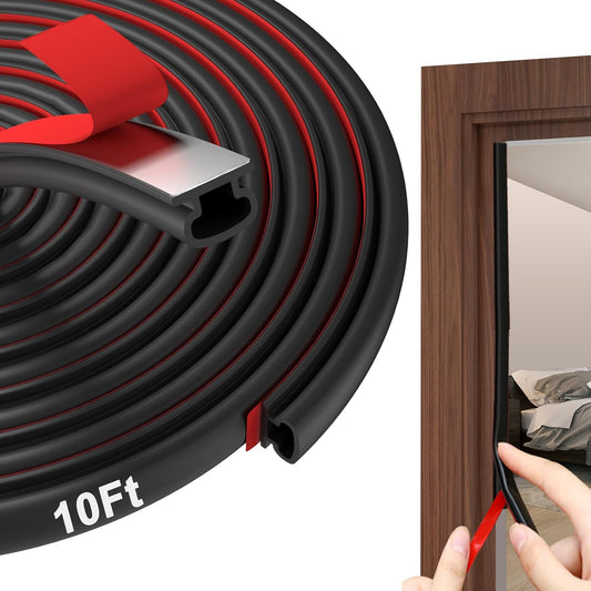 10 Ft Rubber Door Weather Stripping Seal Strip - D Shaped Self Adhesive Soundproofing for Windows & Doors