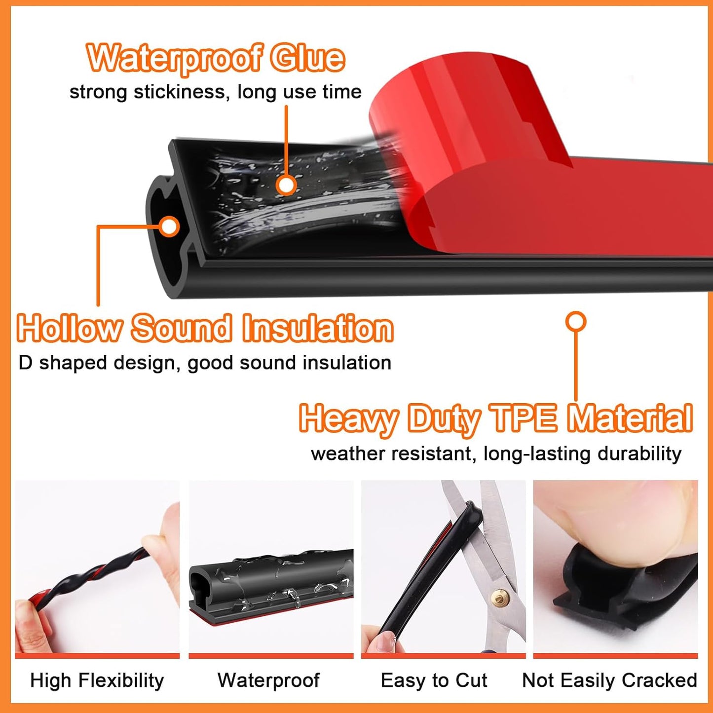 10 Ft Rubber Door Weather Stripping Seal Strip - D Shaped Self Adhesive Soundproofing for Windows & Doors