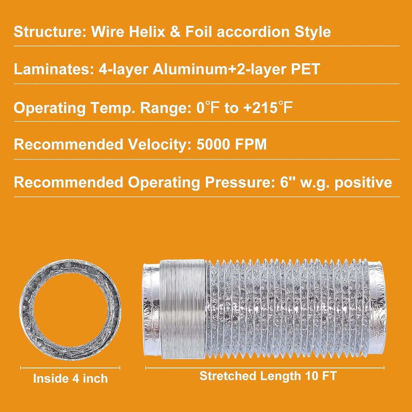 10 FT Steelsoft Heavy Duty Dryer Vent Duct Hose - 4 inch, Extra Thick Aluminum Foil Transition Duct Kit with Collars for Easy Installation